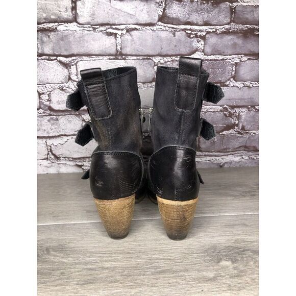 AllSaints Spitalfields Jacks Place Black Leather Zip Heel Strap Boots Women 38EU - Picture 5 of 16